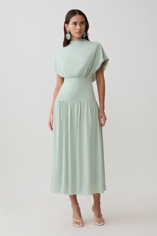 Vestido Midi Cuello Alto Cowl Ailla - Gris Aqua