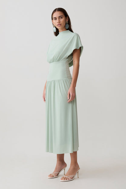 Vestido Midi Cuello Alto Cowl Ailla - Gris Aqua
