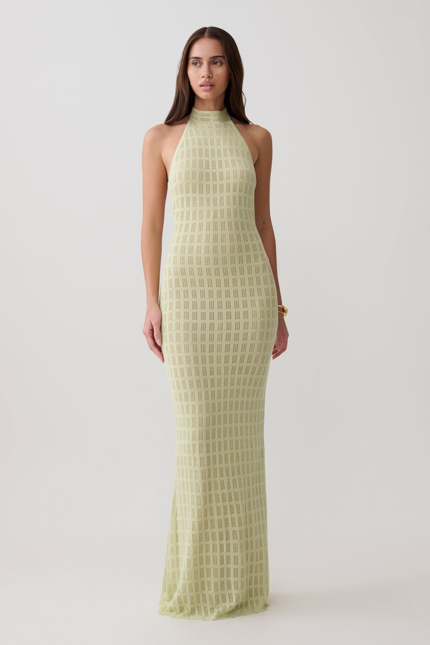 Vestido Maxi de Punto Halter Hayley - Verde Espuma