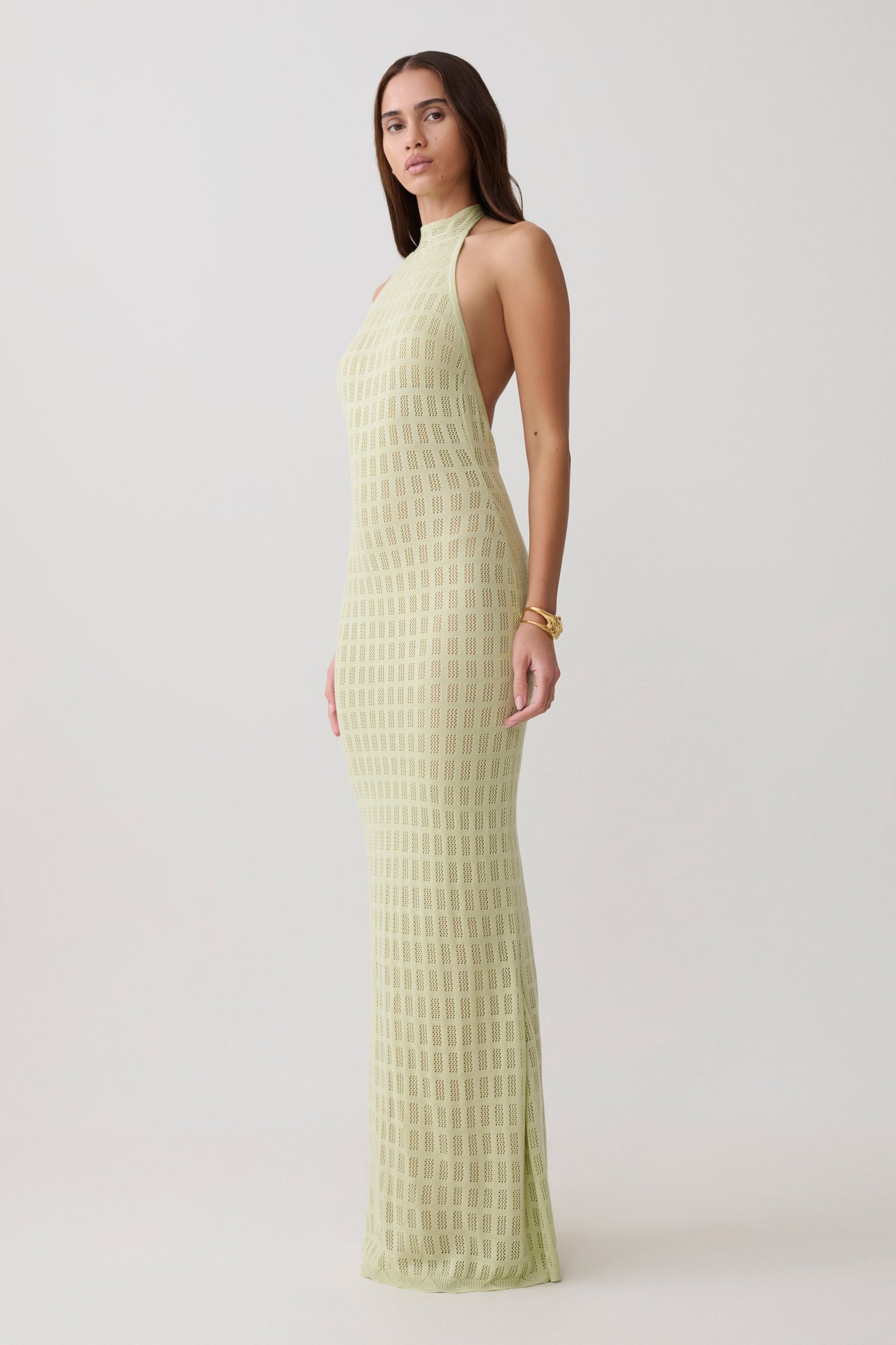 Vestido Maxi de Punto Halter Hayley - Verde Espuma