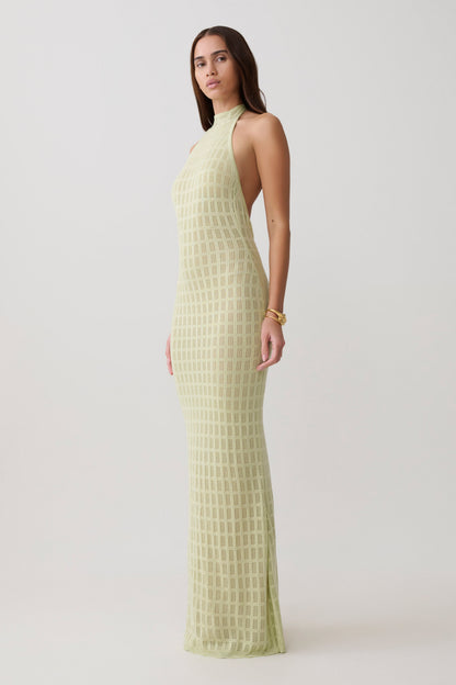 Vestido Maxi de Punto Halter Hayley - Verde Espuma