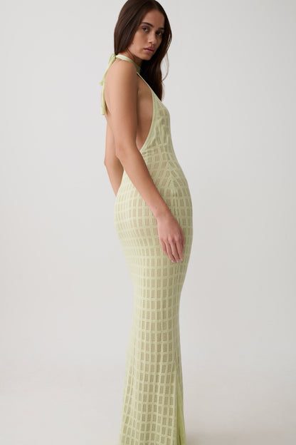 Vestido Maxi de Punto Halter Hayley - Verde Espuma