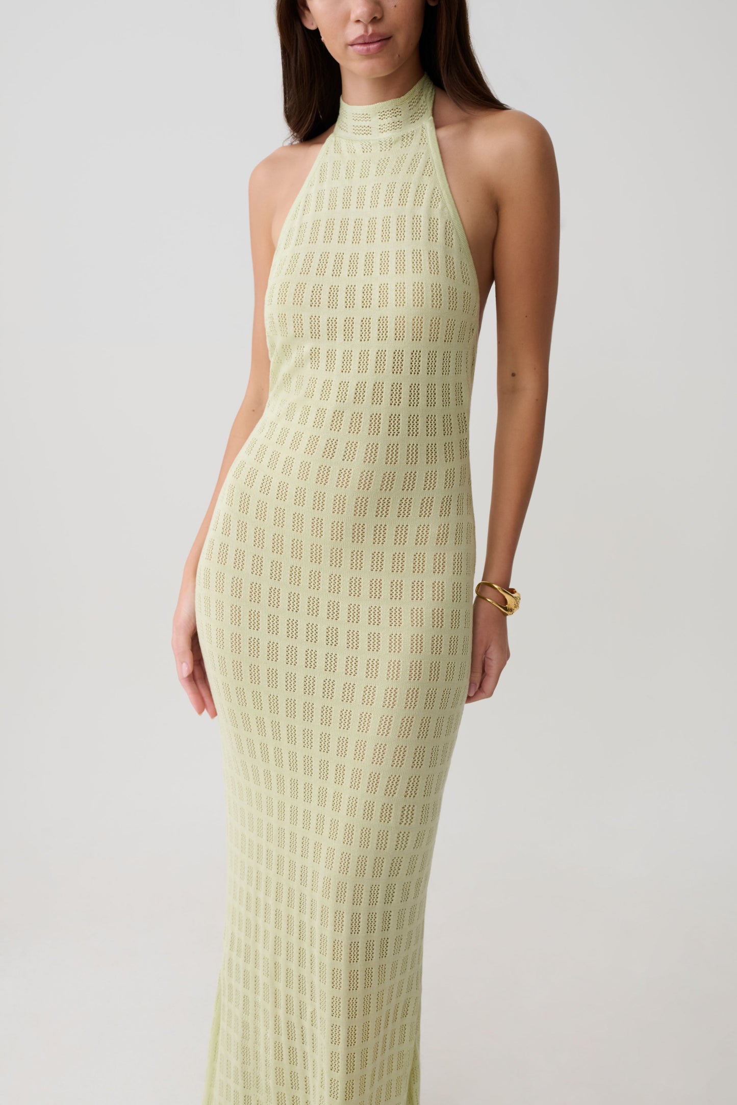 Vestido Maxi de Punto Halter Hayley - Verde Espuma