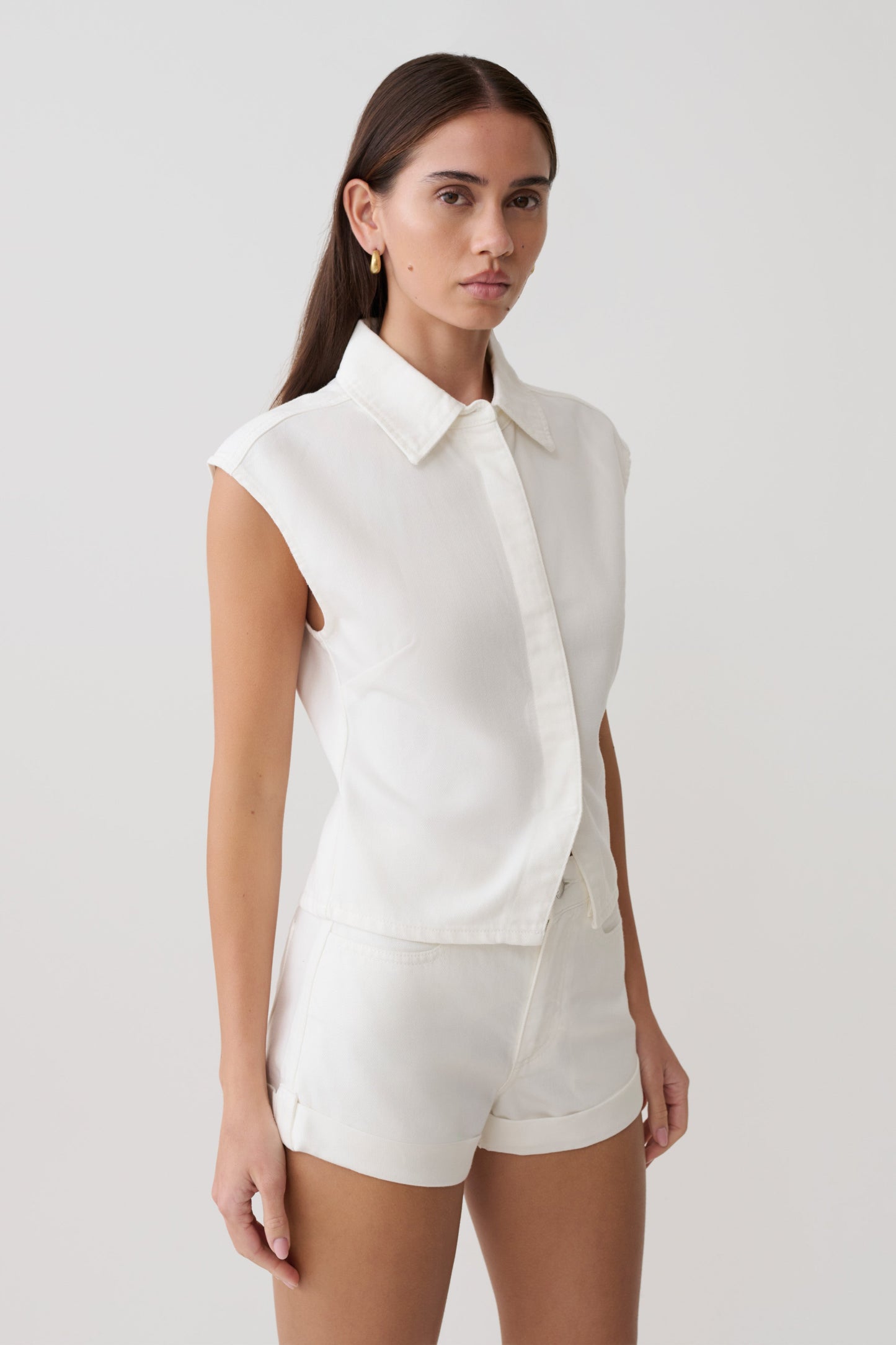 Top Largo de Denim con Cuello Jeremy - Blanco