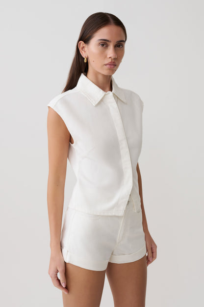 Top Largo de Denim con Cuello Jeremy - Blanco