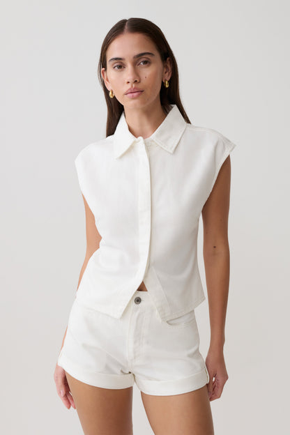 Top Largo de Denim con Cuello Jeremy - Blanco