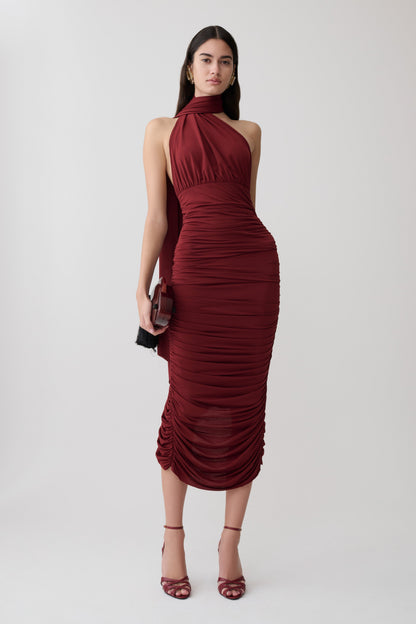 Vestido Midi Drapeado Giannie - Merlot