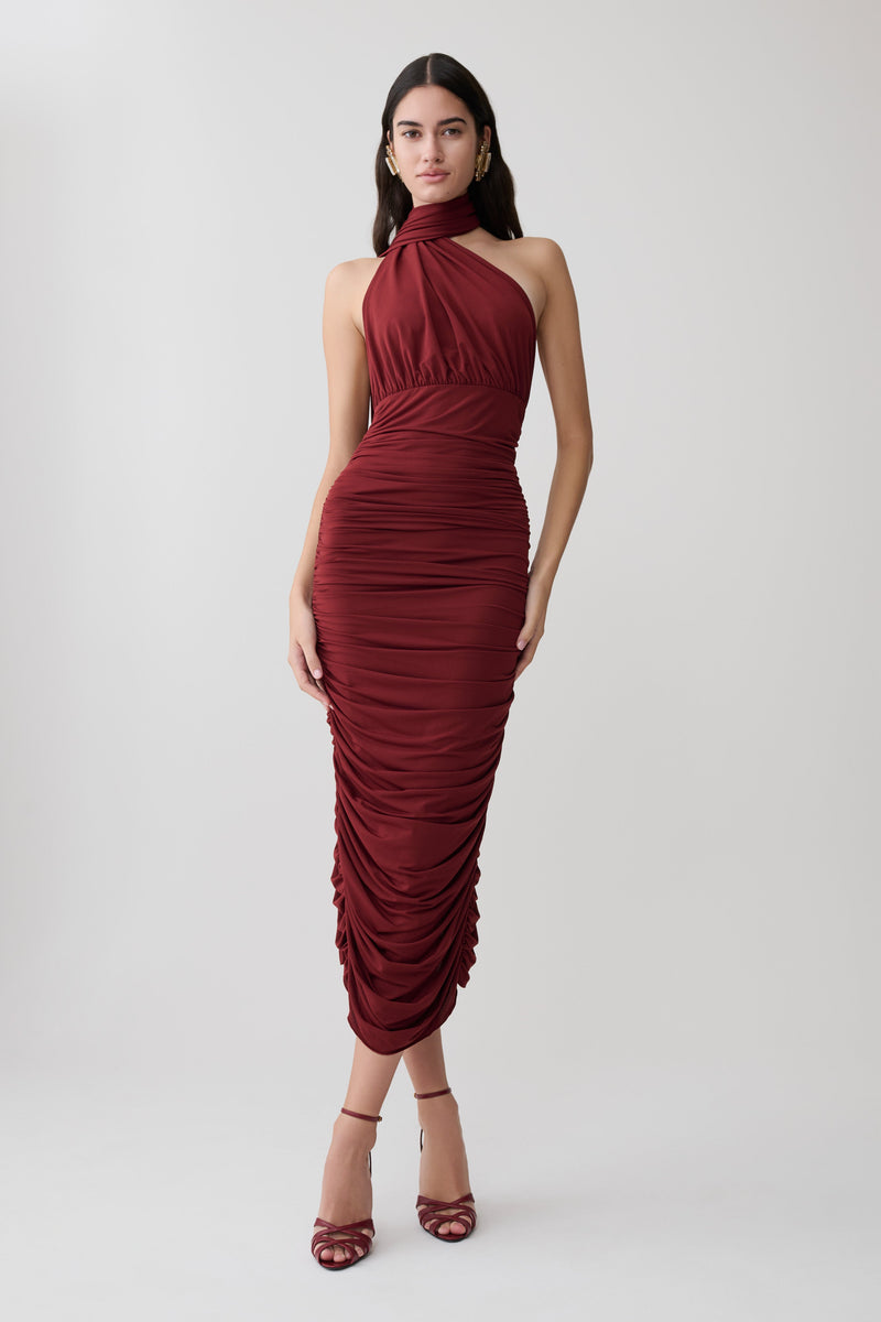 Vestido Midi Drapeado Giannie - Merlot