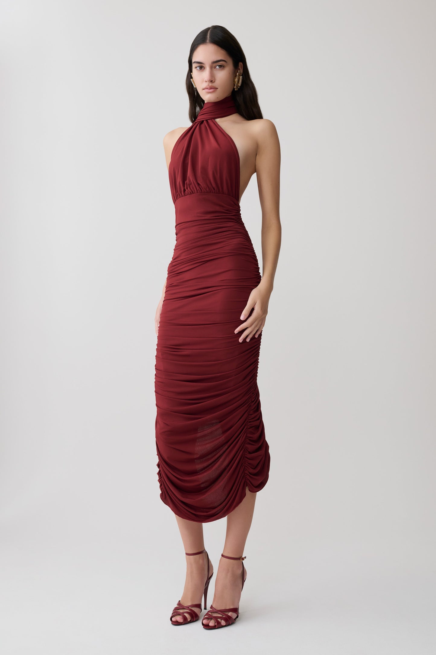 Vestido Midi Drapeado Giannie - Merlot
