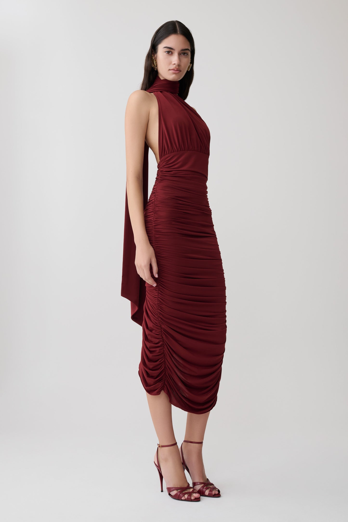 Vestido Midi Drapeado Giannie - Merlot