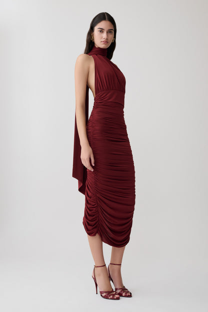 Vestido Midi Drapeado Giannie - Merlot