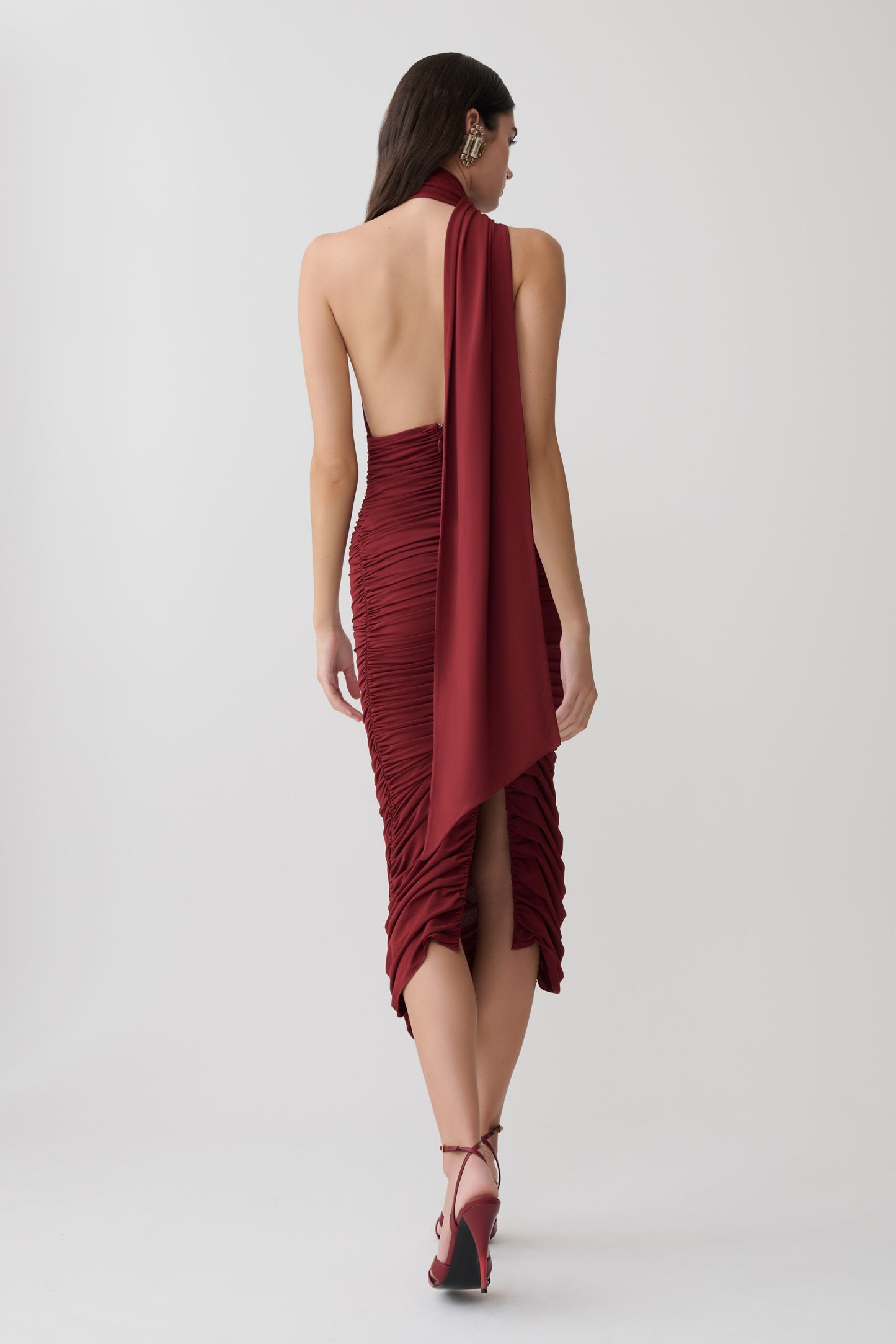 Vestido Midi Drapeado Giannie - Merlot