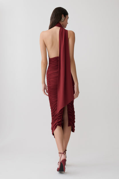 Vestido Midi Drapeado Giannie - Merlot