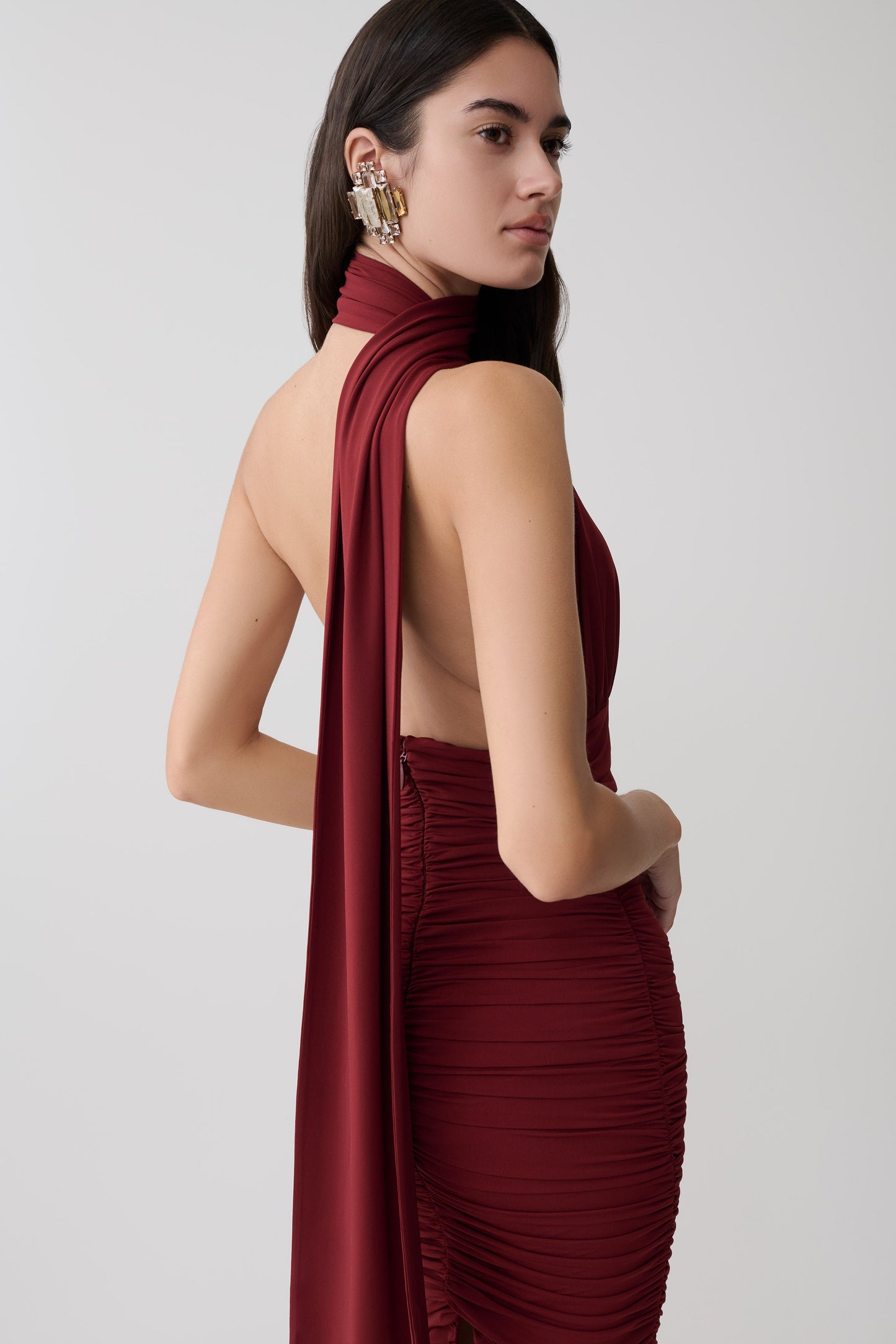 Vestido Midi Drapeado Giannie - Merlot