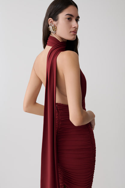 Vestido Midi Drapeado Giannie - Merlot