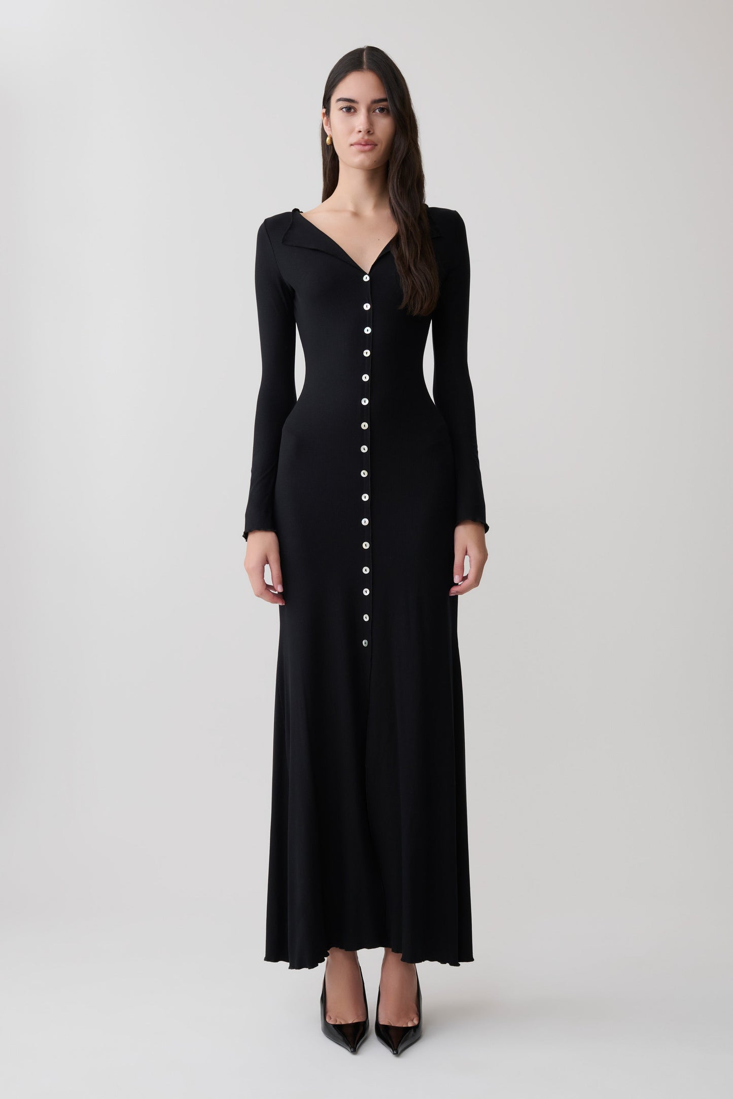Vestido Maxi Manga Larga con Botones Tanya - Negro