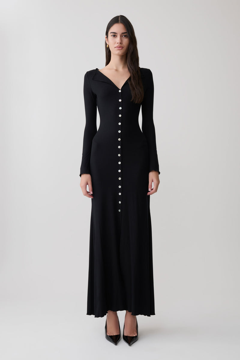 Vestido Maxi Manga Larga con Botones Tanya - Negro