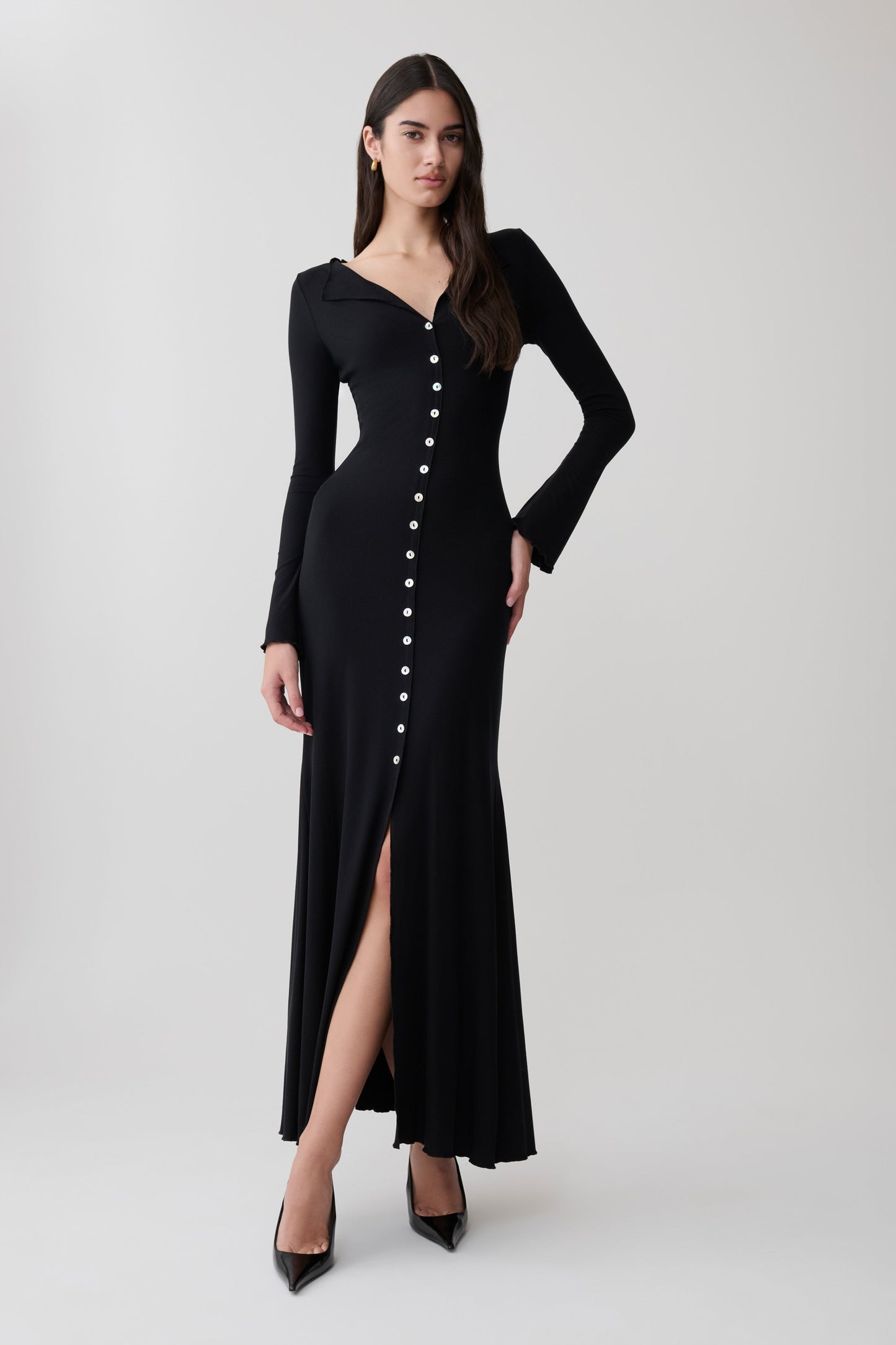 Vestido Maxi Manga Larga con Botones Tanya - Negro