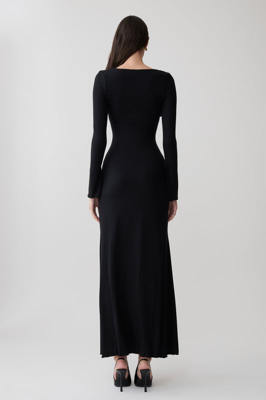 Vestido Maxi Manga Larga con Botones Tanya - Negro