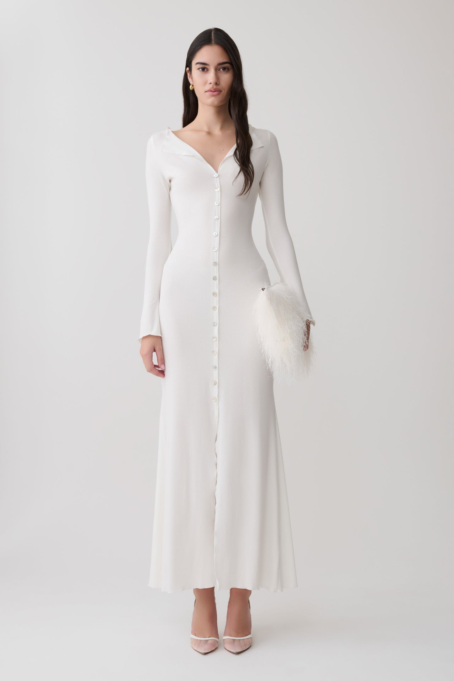 Vestido Maxi Manga Larga con Botones Tanya - Blanco