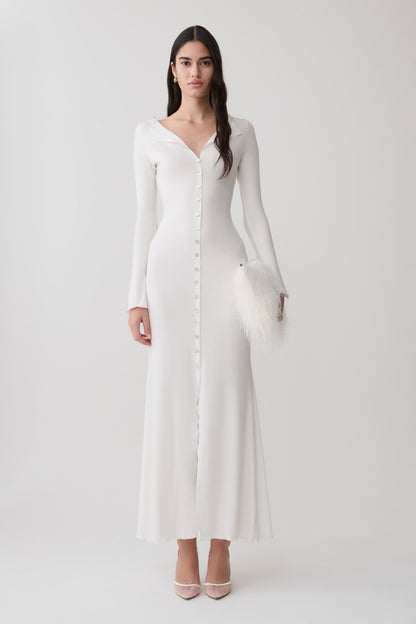 Vestido Maxi Manga Larga con Botones Tanya - Blanco
