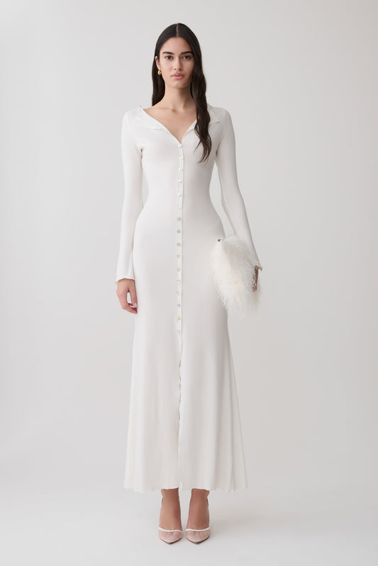 Vestido Maxi Manga Larga con Botones Tanya - Blanco