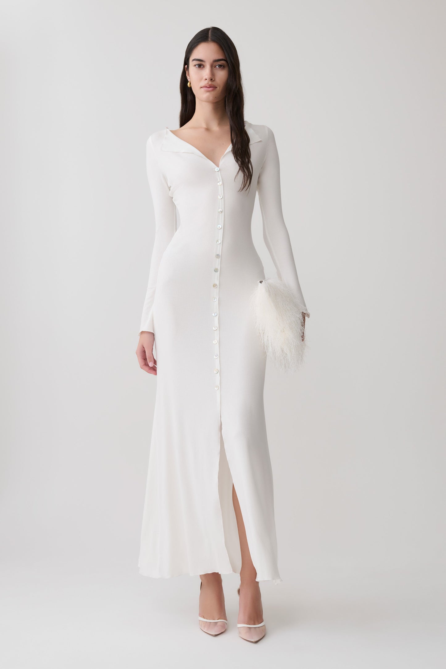 Vestido Maxi Manga Larga con Botones Tanya - Blanco