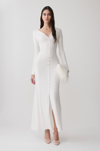 Vestido Maxi Manga Larga con Botones Tanya - Blanco