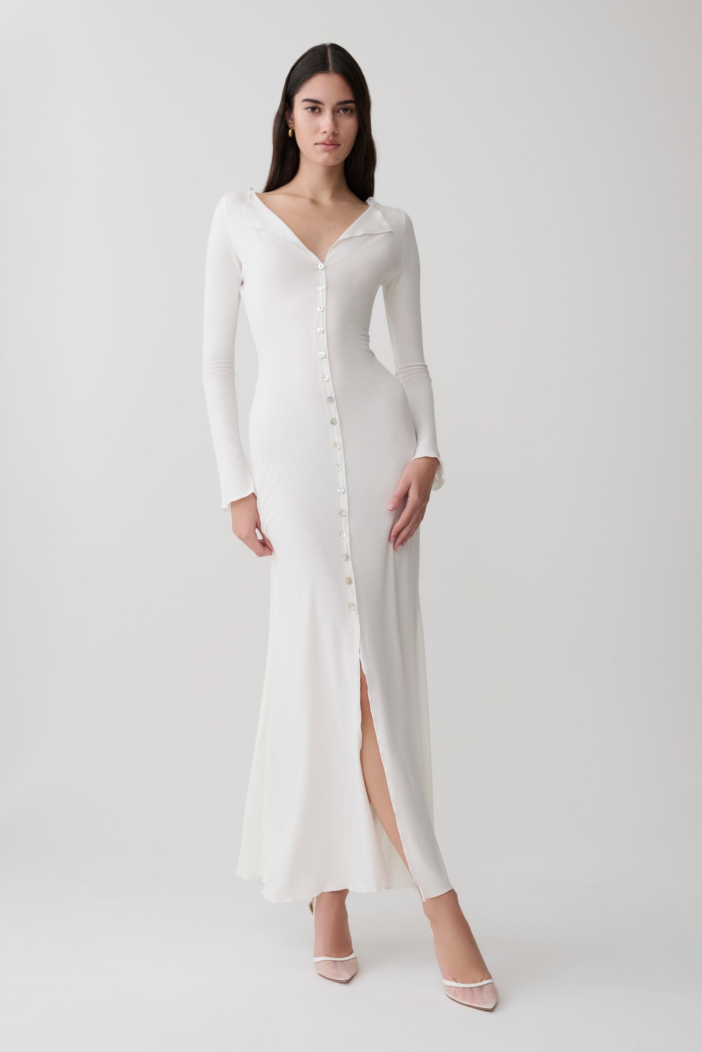 Vestido Maxi Manga Larga con Botones Tanya - Blanco