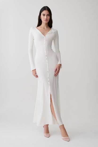 Vestido Maxi Manga Larga con Botones Tanya - Blanco
