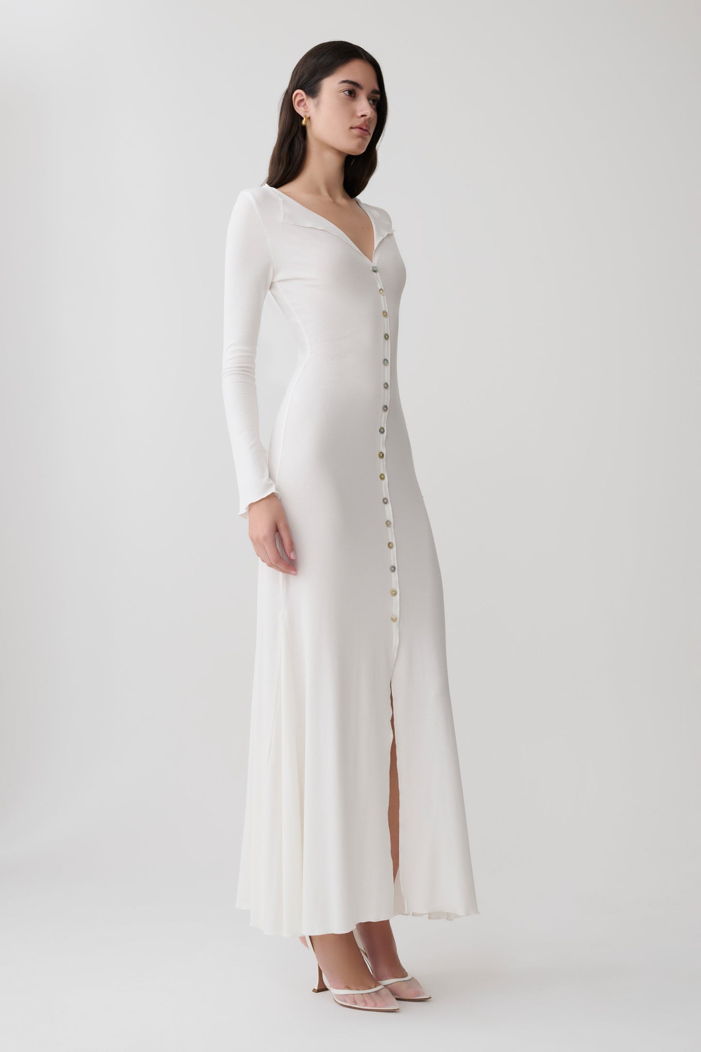 Vestido Maxi Manga Larga con Botones Tanya - Blanco