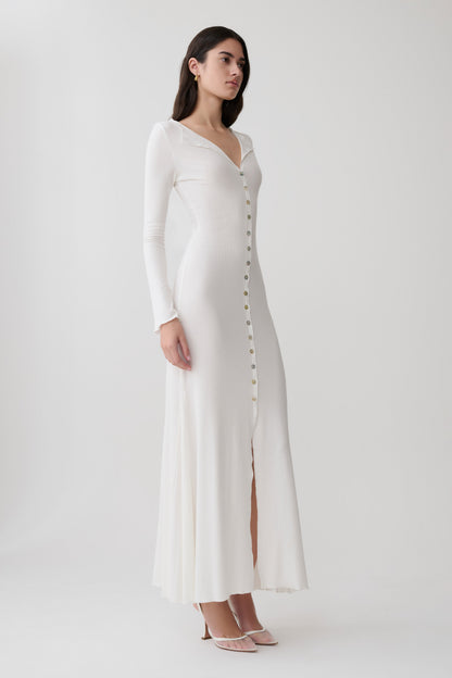 Vestido Maxi Manga Larga con Botones Tanya - Blanco