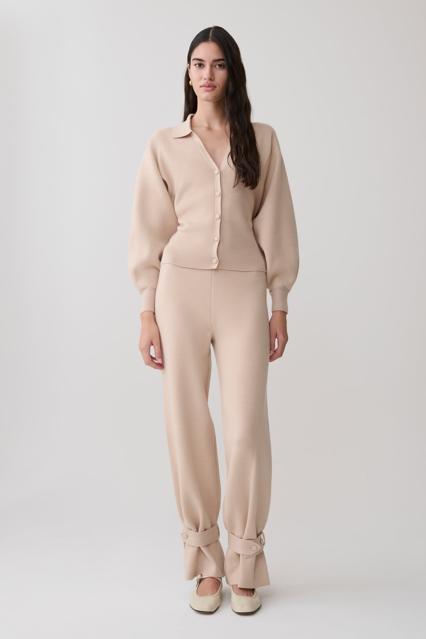Cardigan de Punto Manga Blouson Blaine - Avena Moteada