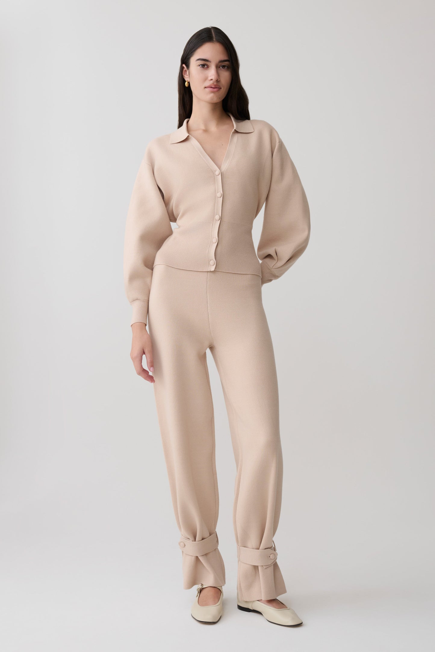 Pantalón de Punto Ancho con Puño Blaine - Avena Moteada