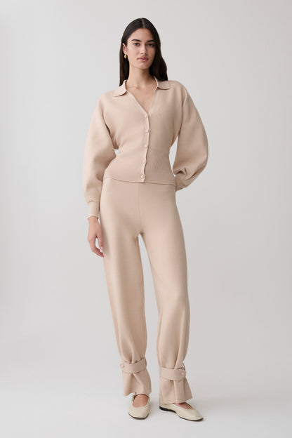 Pantalón de Punto Ancho con Puño Blaine - Avena Moteada
