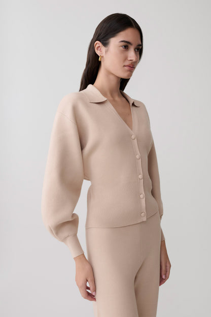 Cardigan de Punto Manga Blouson Blaine - Avena Moteada