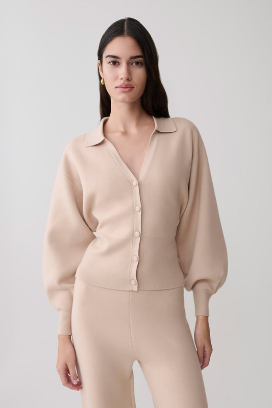 Cardigan de Punto Manga Blouson Blaine - Avena Moteada