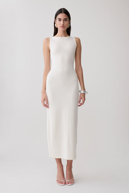 Vestido Midi Sin Mangas Cuello Barco Boston - Marfil