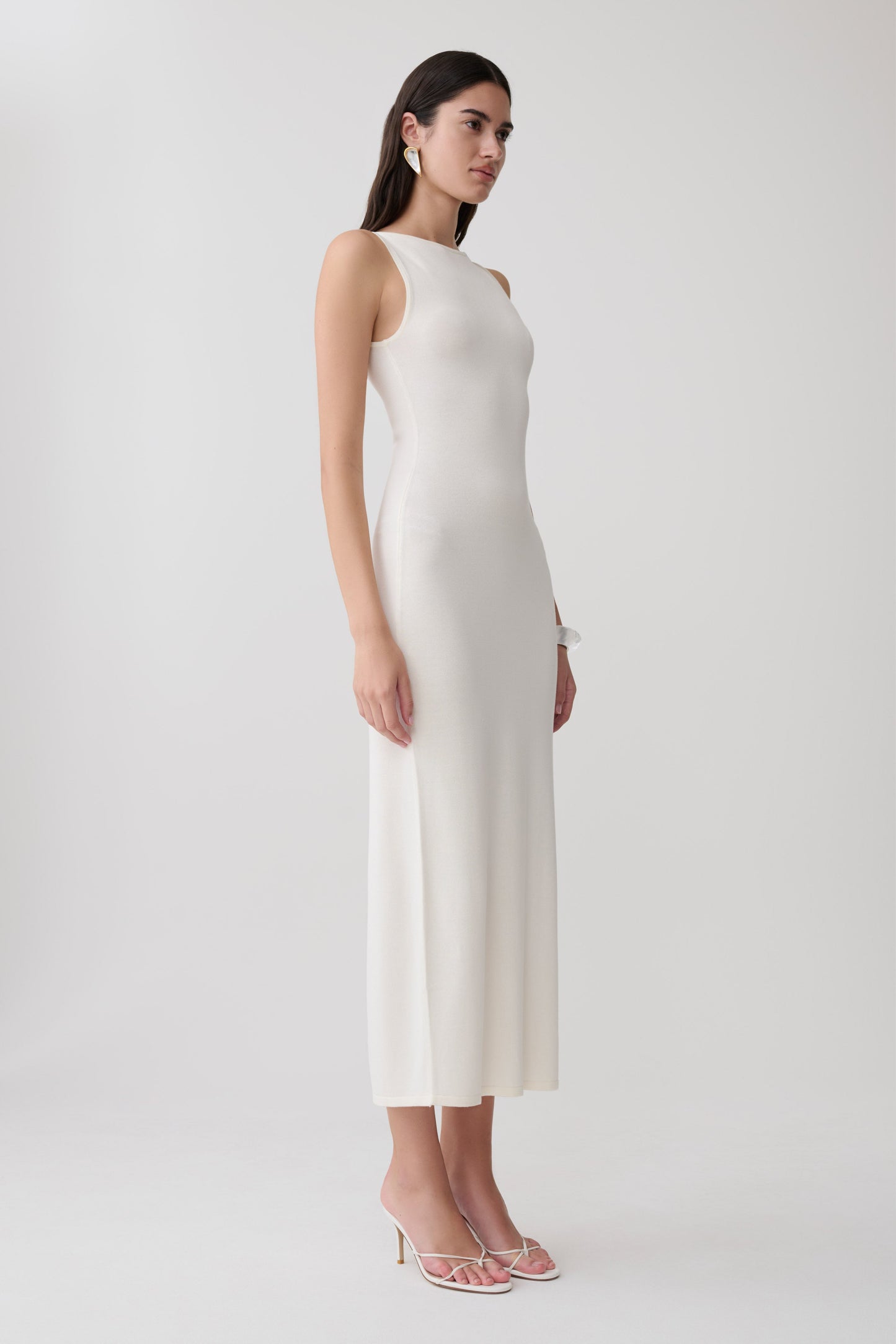 Vestido Midi Sin Mangas Cuello Barco Boston - Marfil