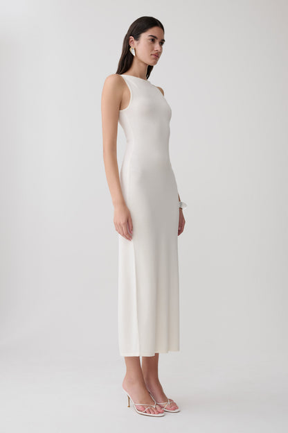 Vestido Midi Sin Mangas Cuello Barco Boston - Marfil