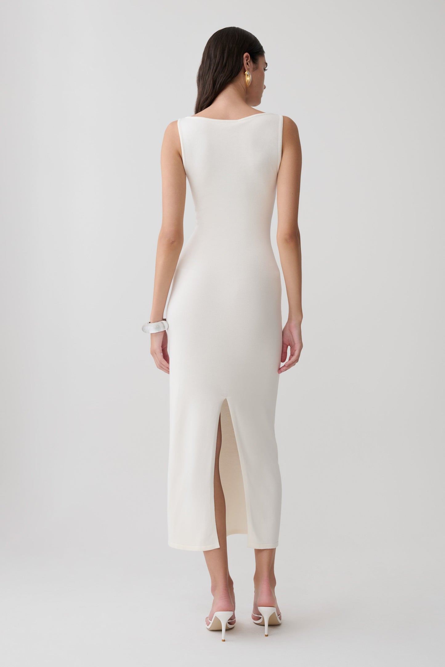 Vestido Midi Sin Mangas Cuello Barco Boston - Marfil