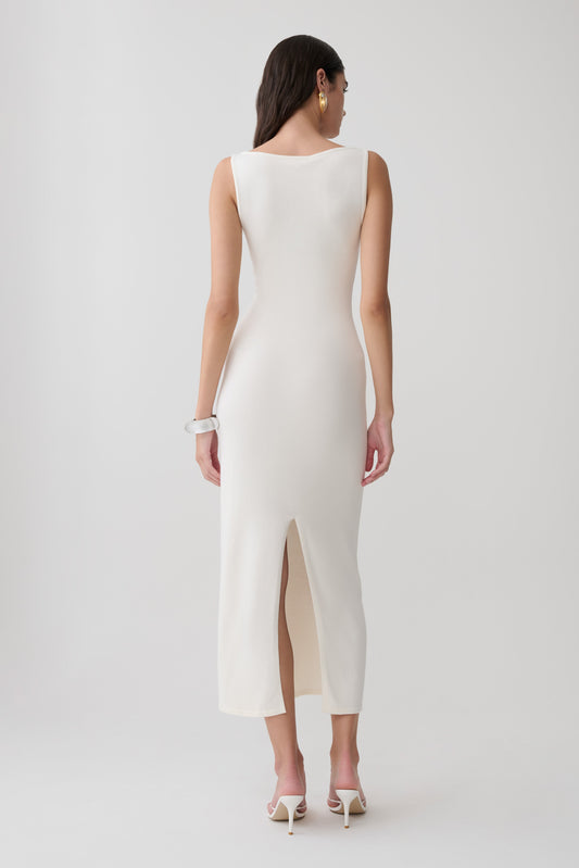Vestido Midi Sin Mangas Cuello Barco Boston - Marfil