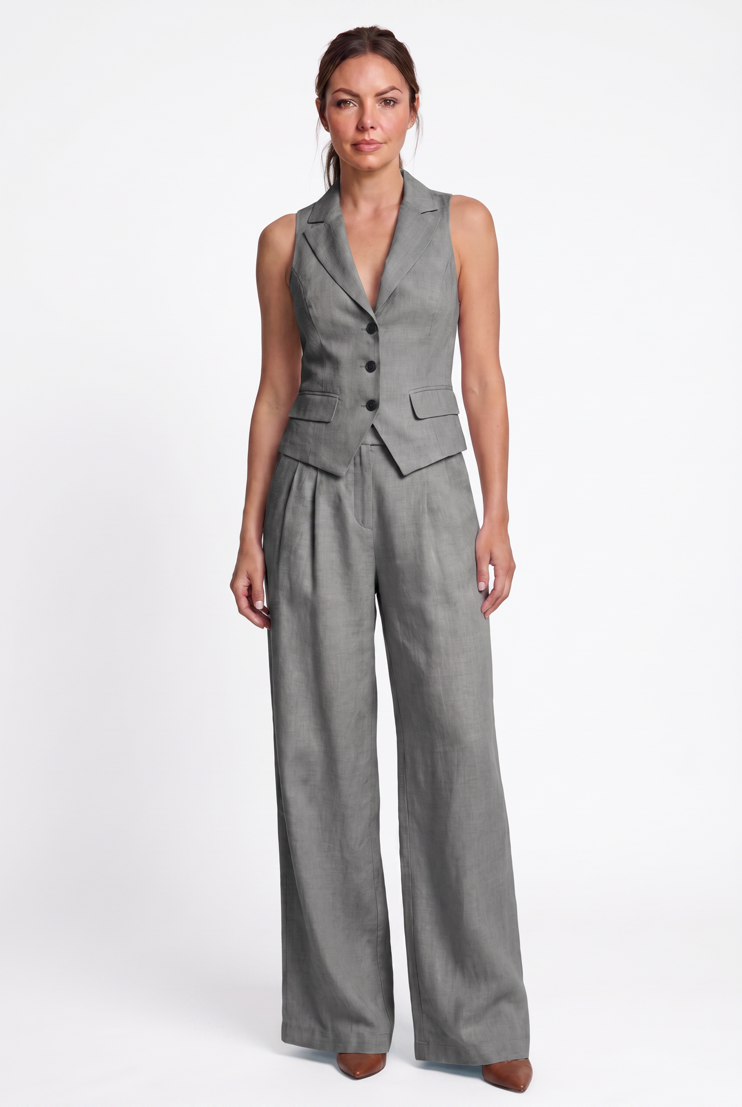 Conjunto de dos piezas para mujer con cuello en V y botones