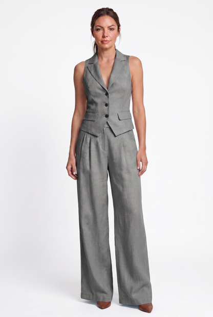 Conjunto de dos piezas para mujer con cuello en V y botones