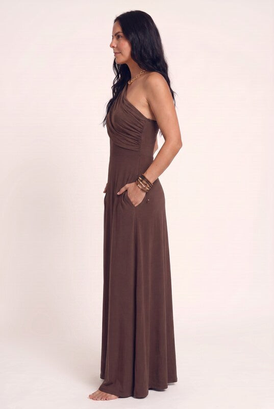 Vestido elegante sin tirantes de red