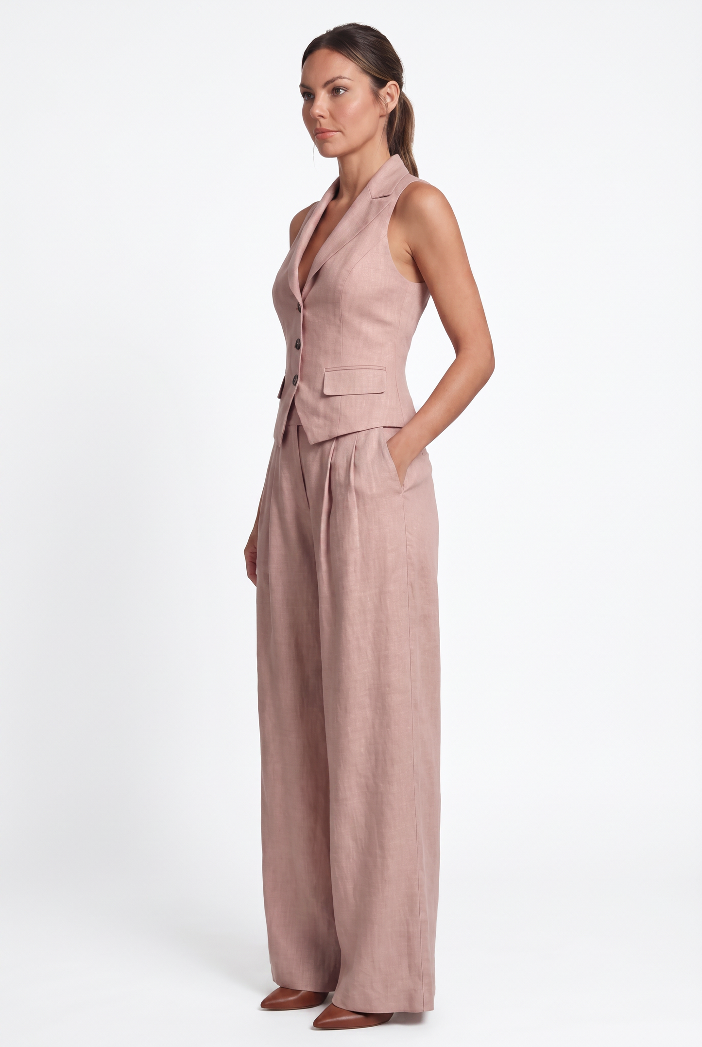 Conjunto de dos piezas para mujer con cuello en V y botones