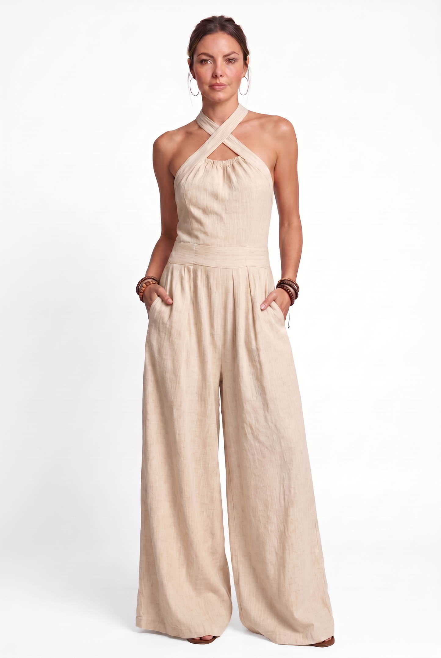 Bianca | Mono de lino y algodón con un elegante escote cruzado