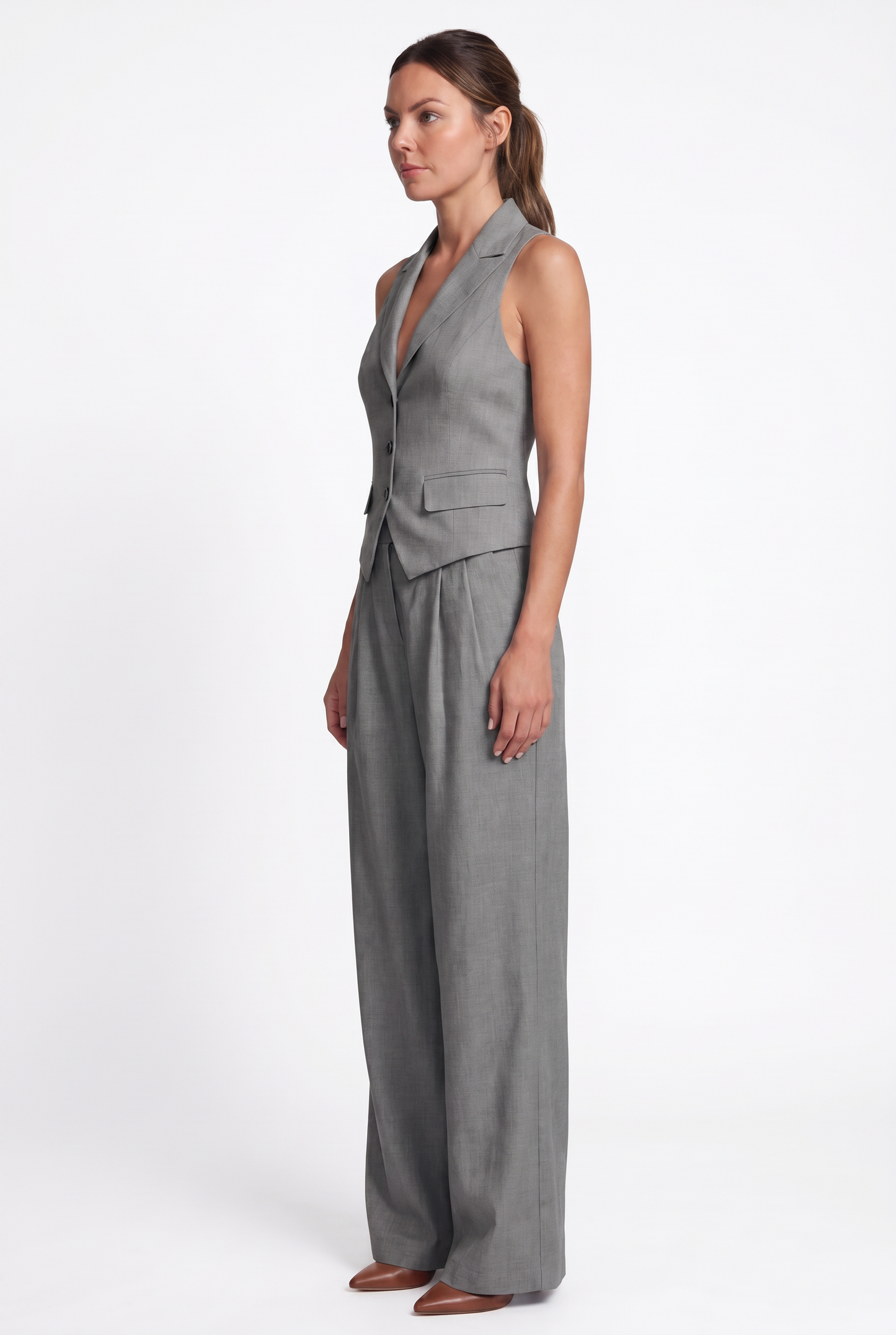 Conjunto de dos piezas para mujer con cuello en V y botones