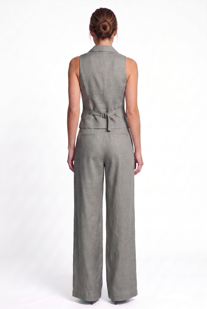 Conjunto de dos piezas para mujer con cuello en V y botones