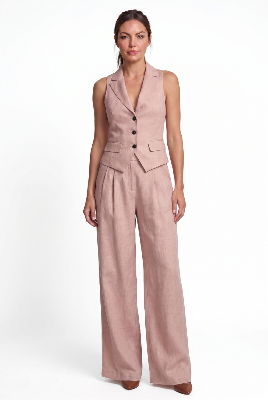 Conjunto de dos piezas para mujer con cuello en V y botones